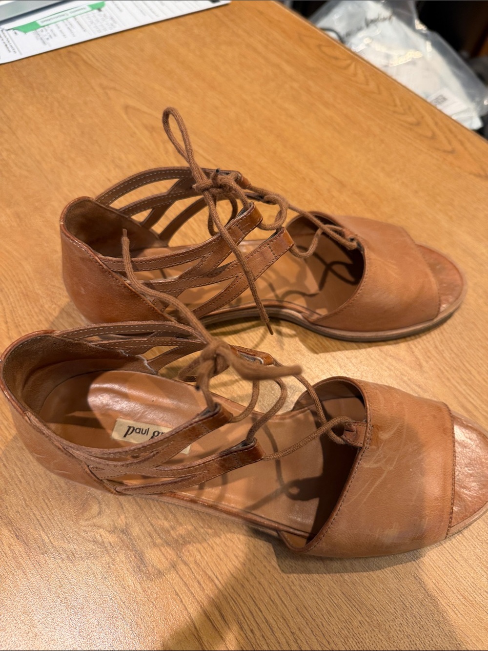 Paul Green Brown Leather Lace-Up Open-Toe Women's Sandals